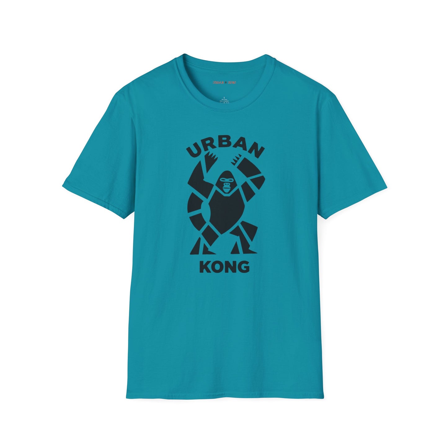 Turquoise streetwear t-shirt featuring a stylised graphic of a roaring gorilla in black 'URBAN' text above his head and 'KONG' below.