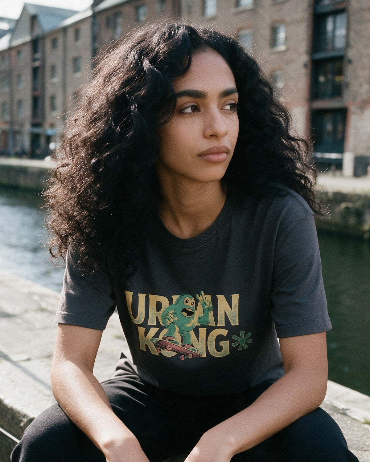 Old Urban Kong T-Shirt in Dark Heather worn on the street — Urban Kong