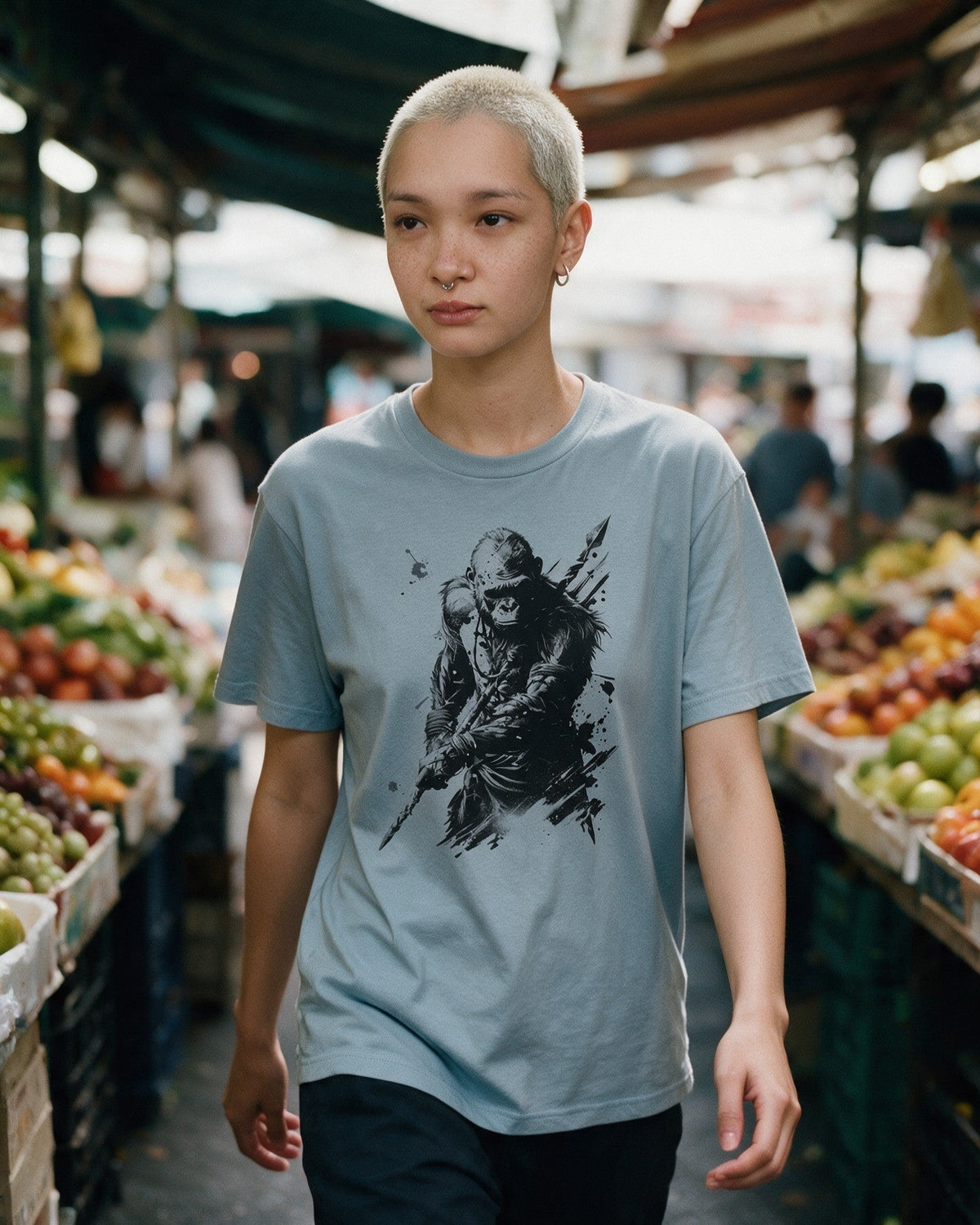Primal Defender T-Shirt in Ice Grey worn on the street — Urban Kong