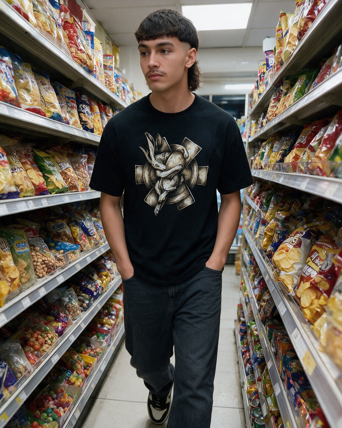 Dead Weight T-Shirt in Black worn on the street — Urban Kong