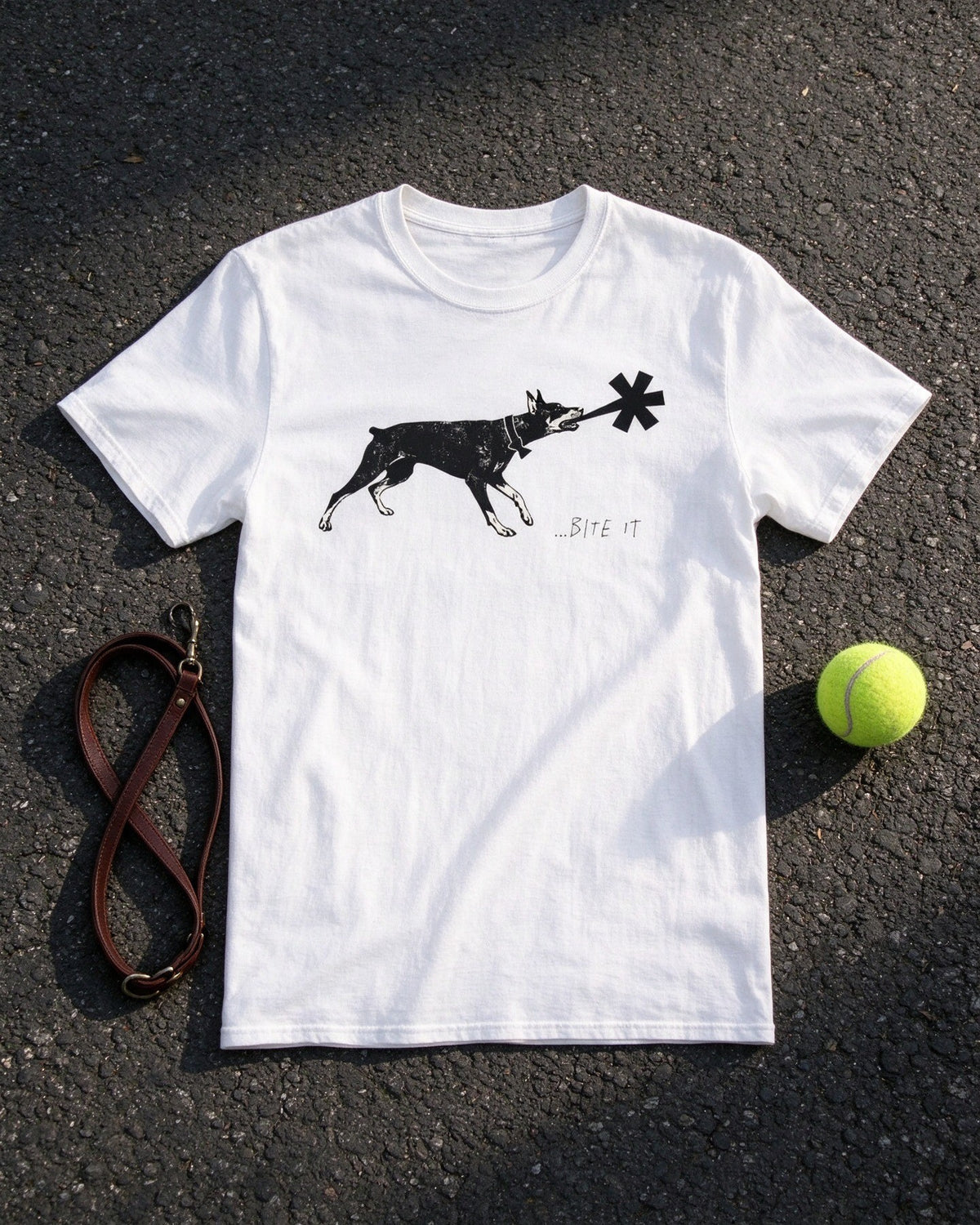 Dober Bite T-Shirt flat lay — Urban Kong
