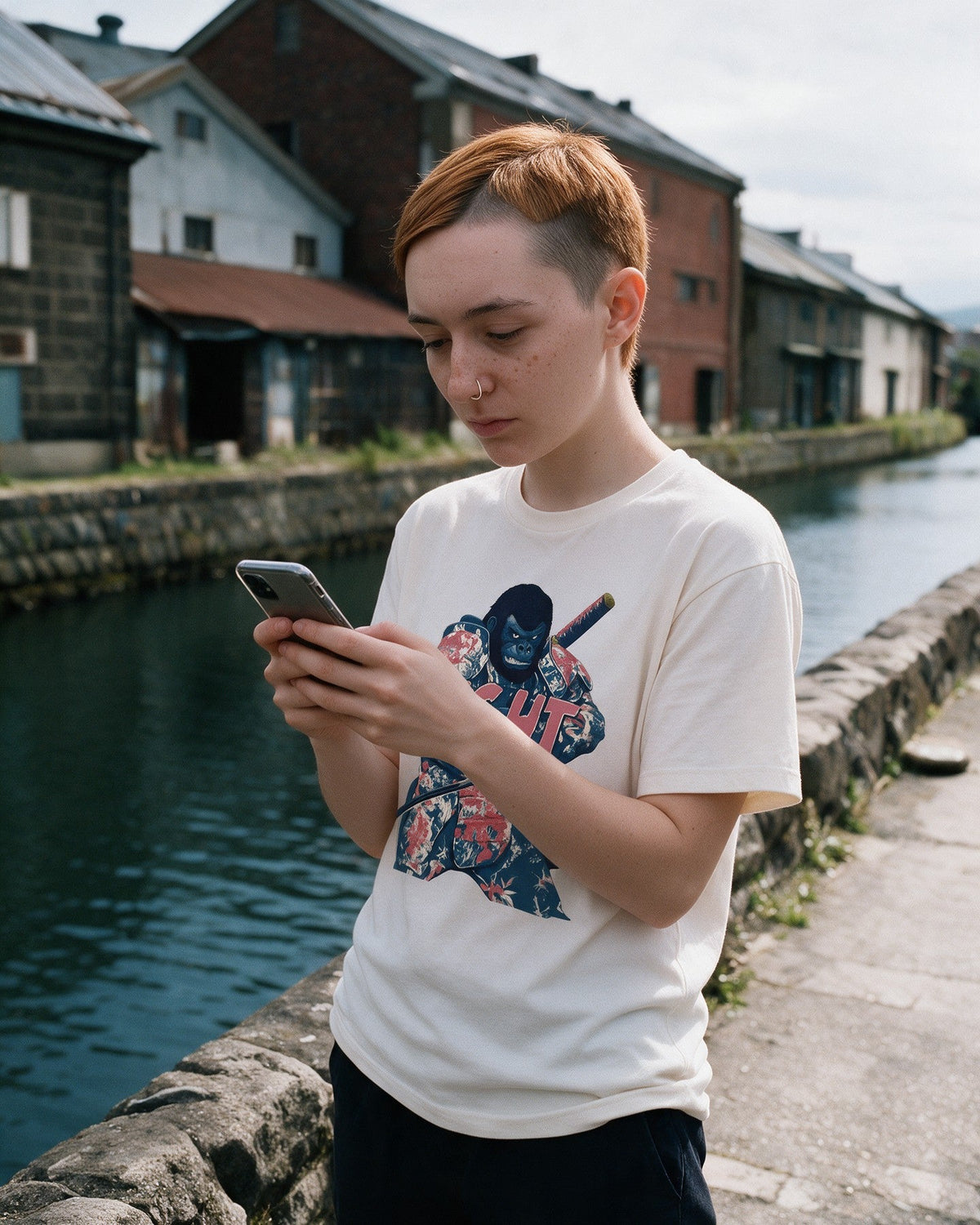 Fight Stance T-Shirt in Natural worn on the street — Urban Kong