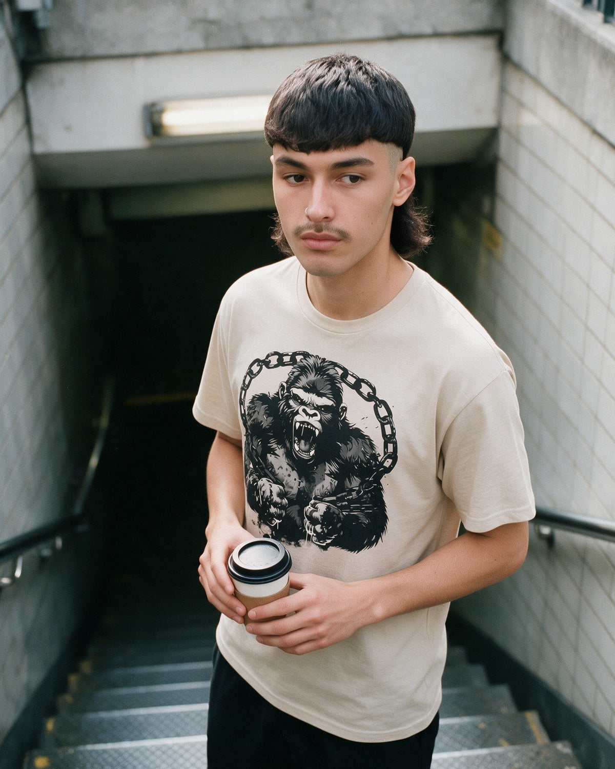 Free Yourself T-Shirt in Sand worn on the street — Urban Kong