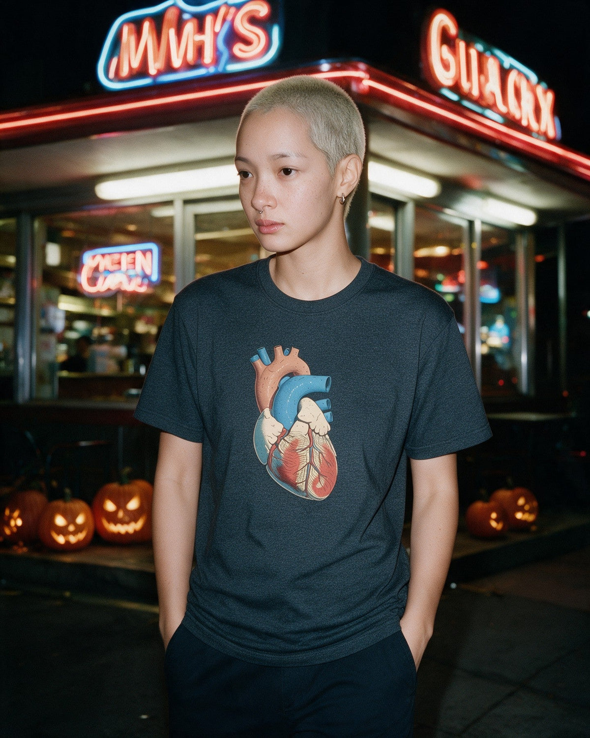 Heartwork T-Shirt in Dark Heather worn on the street — Urban Kong