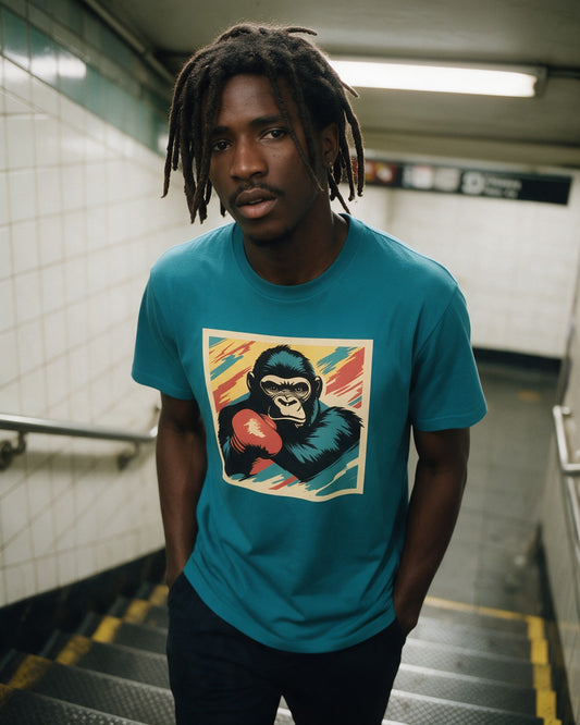 Let's Have Some Fun T-Shirt in Tropical Blue worn on the street — Urban Kong