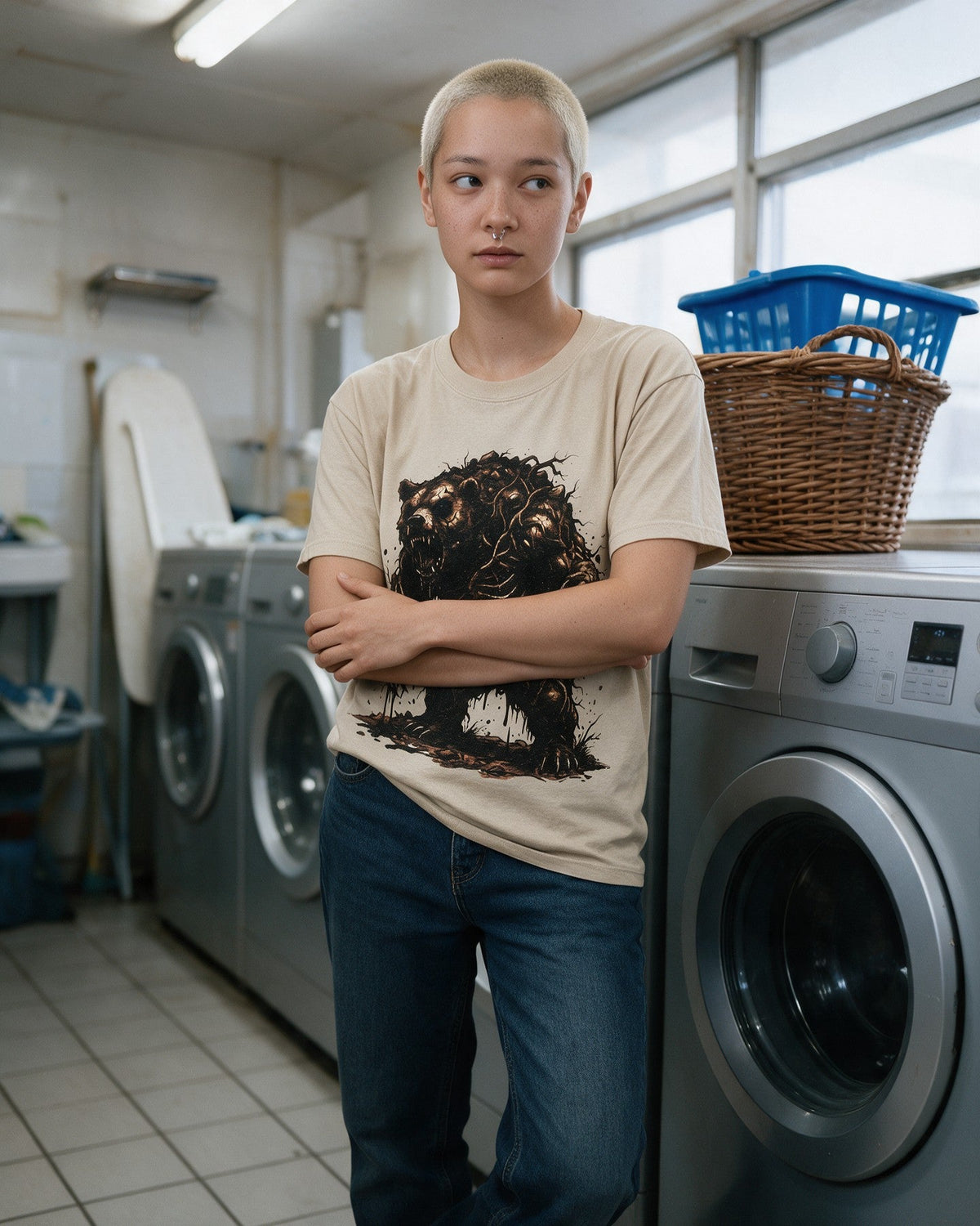 Mud Bear T-Shirt in Sand worn on the street β Urban Kong