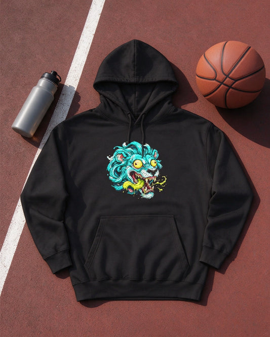 Psycho Lion Hoodie flat lay — Urban Kong