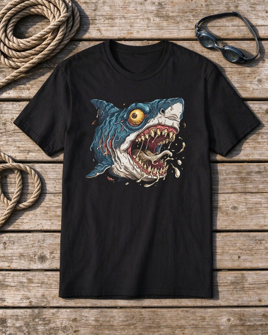 Psycho Shark T-Shirt flat lay — Urban Kong