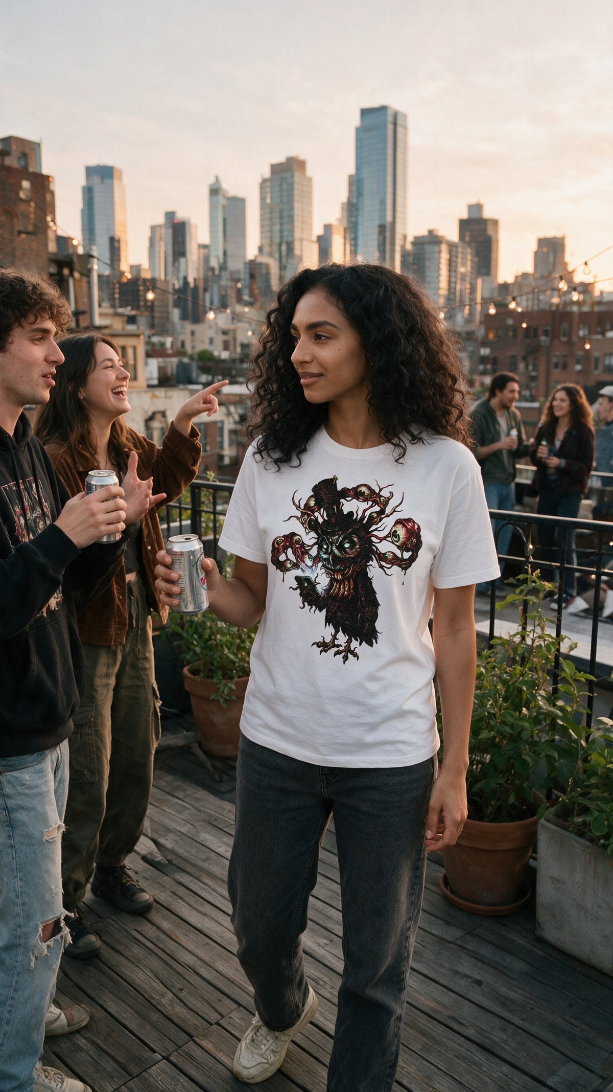 Horror Owl T-Shirt worn on the street — Urban Kong