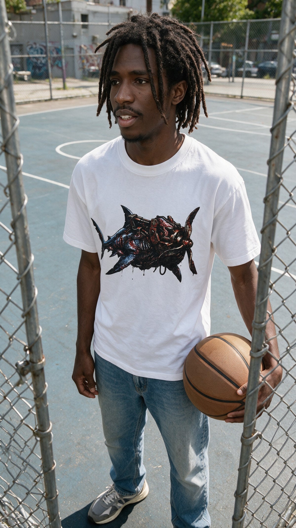 Horror Shark T-Shirt worn on the street — Urban Kong
