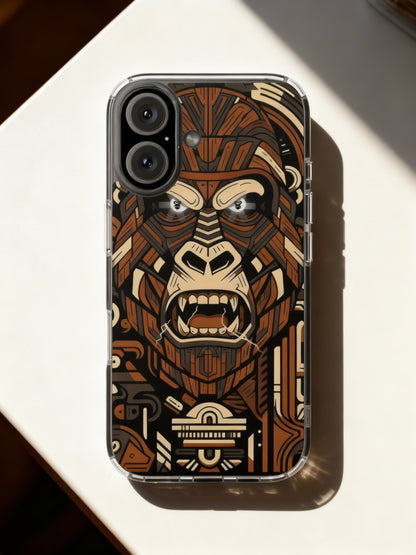Phone case with a gorilla design on a white surface
