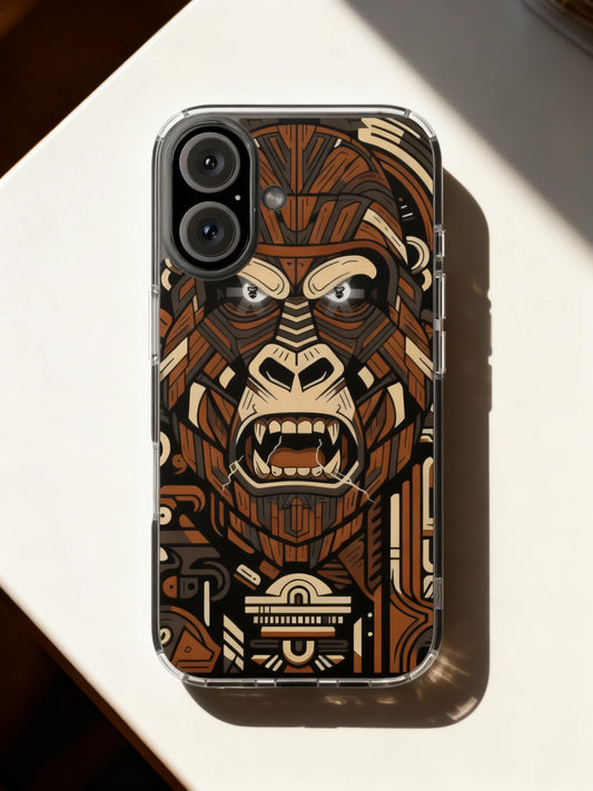 Phone case with a gorilla design on a white surface