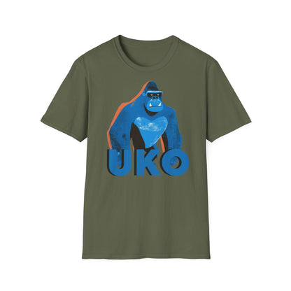 Green t-shirt with a blue gorilla graphic and 'UKO' text on a white background