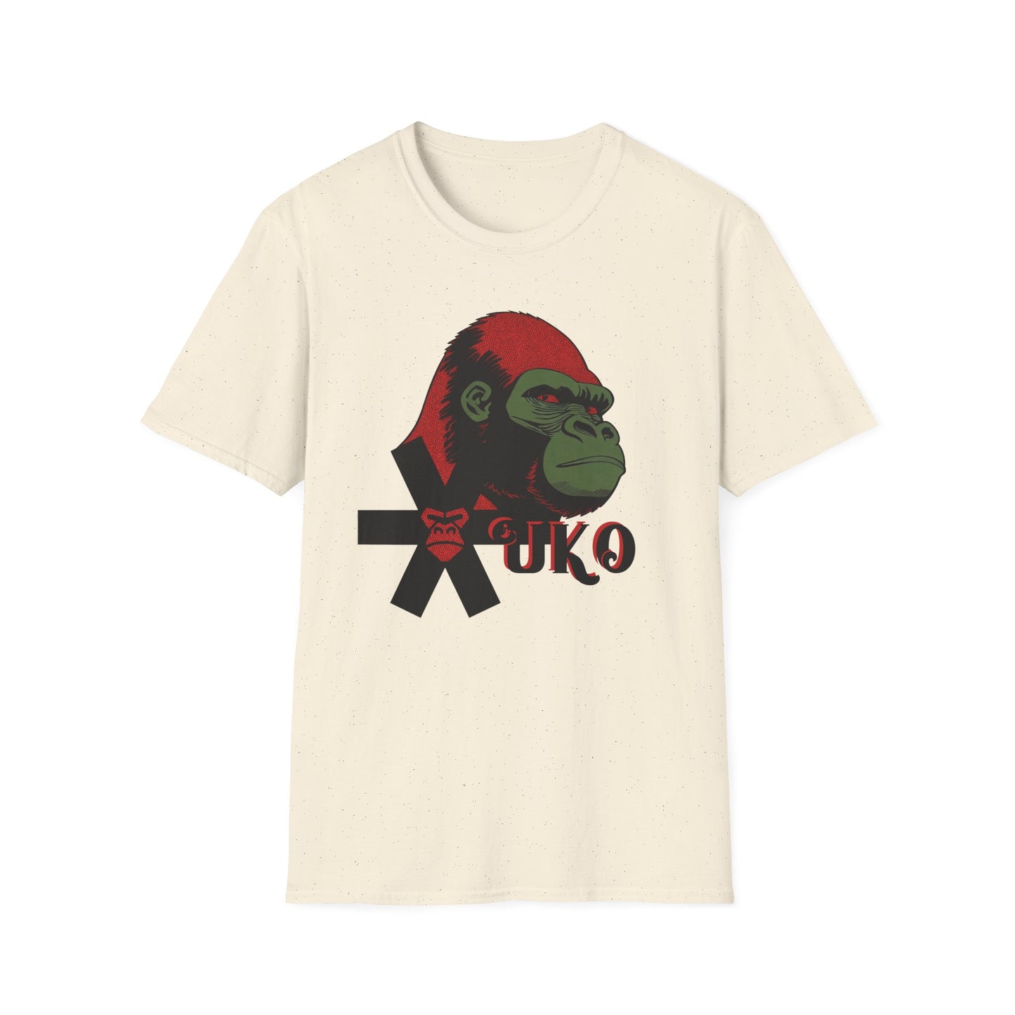 Sand t-shirt with a graphic of a gorilla and 'UKO' text on a white background