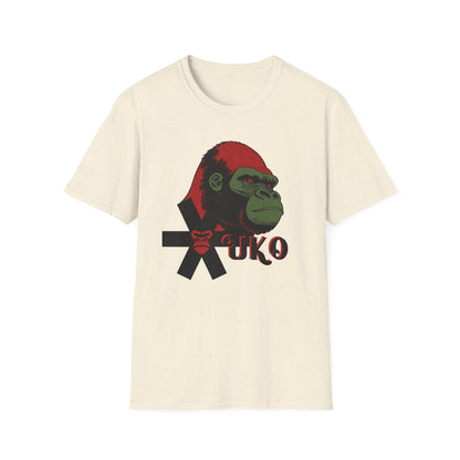 Sand t-shirt with a graphic of a gorilla and 'UKO' text on a white background