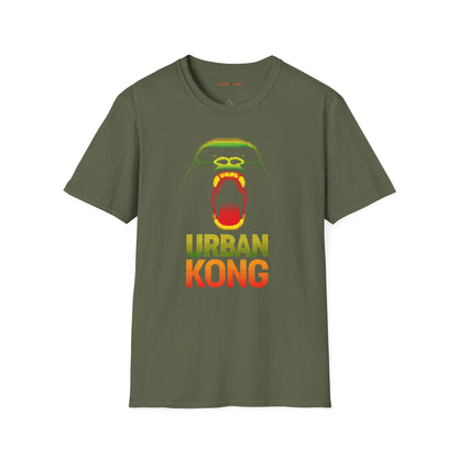 Green t-shirt featuring a pixelated art gorilla graphic in green, yellow, and red, with the text 'URBAN KONG' below in matching colors.
