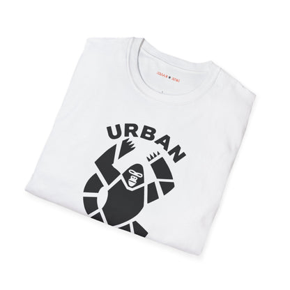 Folded white streetwear t-shirt featuring a stylised graphic of a roaring gorilla in black 'URBAN' text above his head and  'KONG' below.
