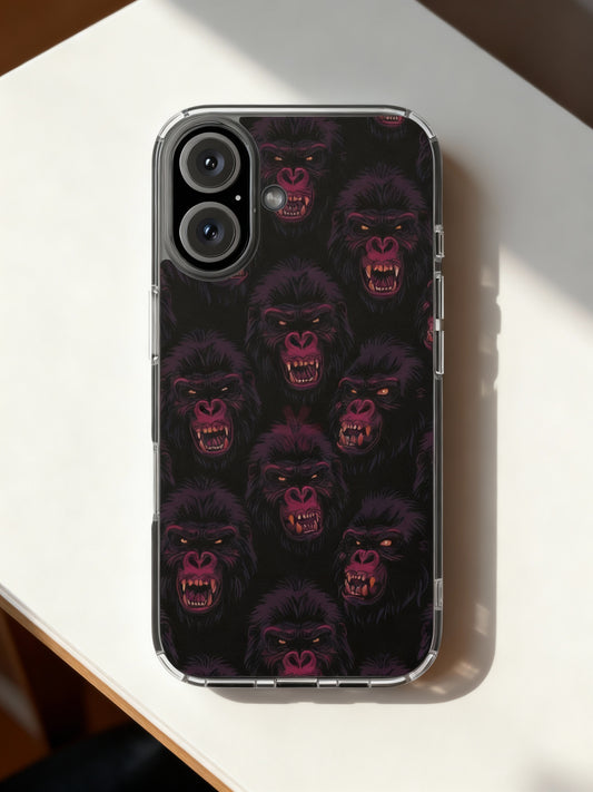 Phone case with gorilla pattern on a white surface