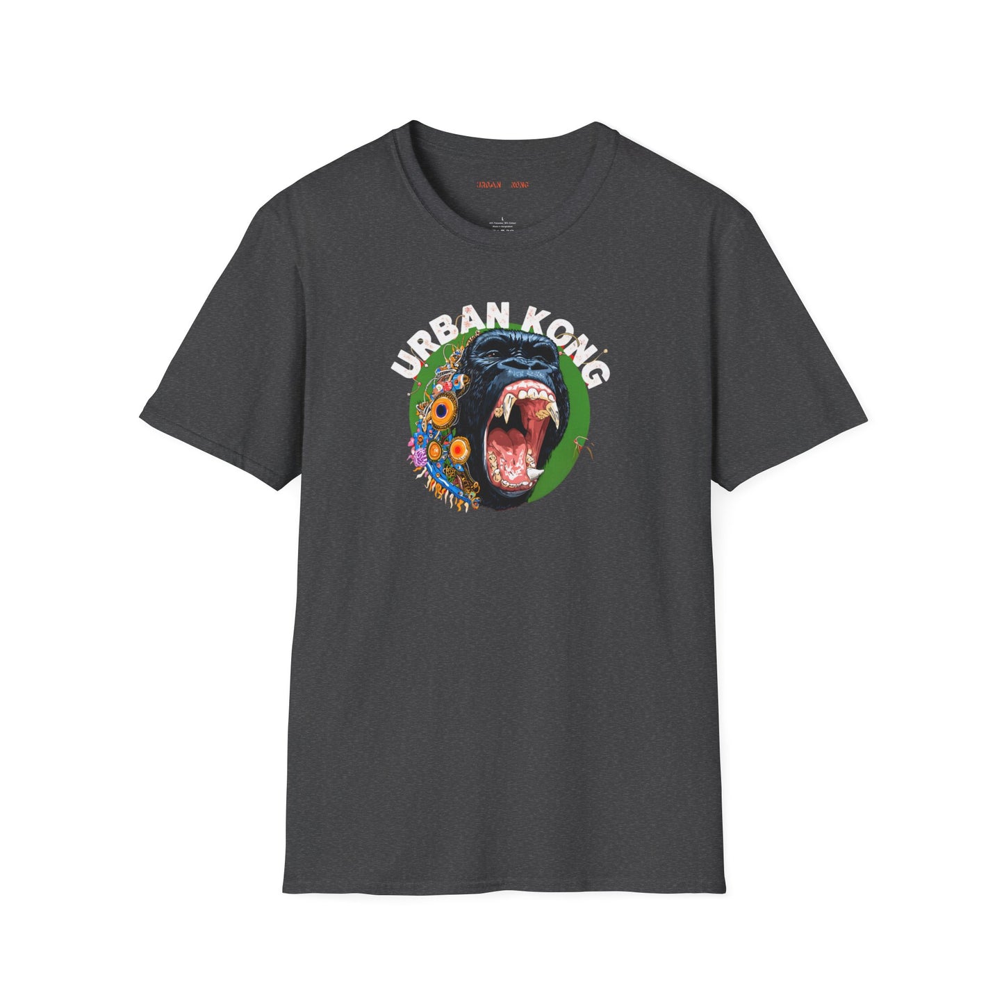 Grey streetwear t-shirt Urban Kong with colourful roaring gorilla graphic print.