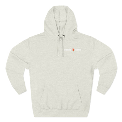 Light gray hoodie with a small logo on a white background