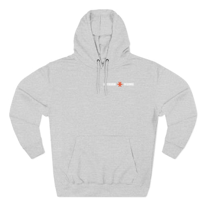 Gray hoodie with a logo on the chest against a white background