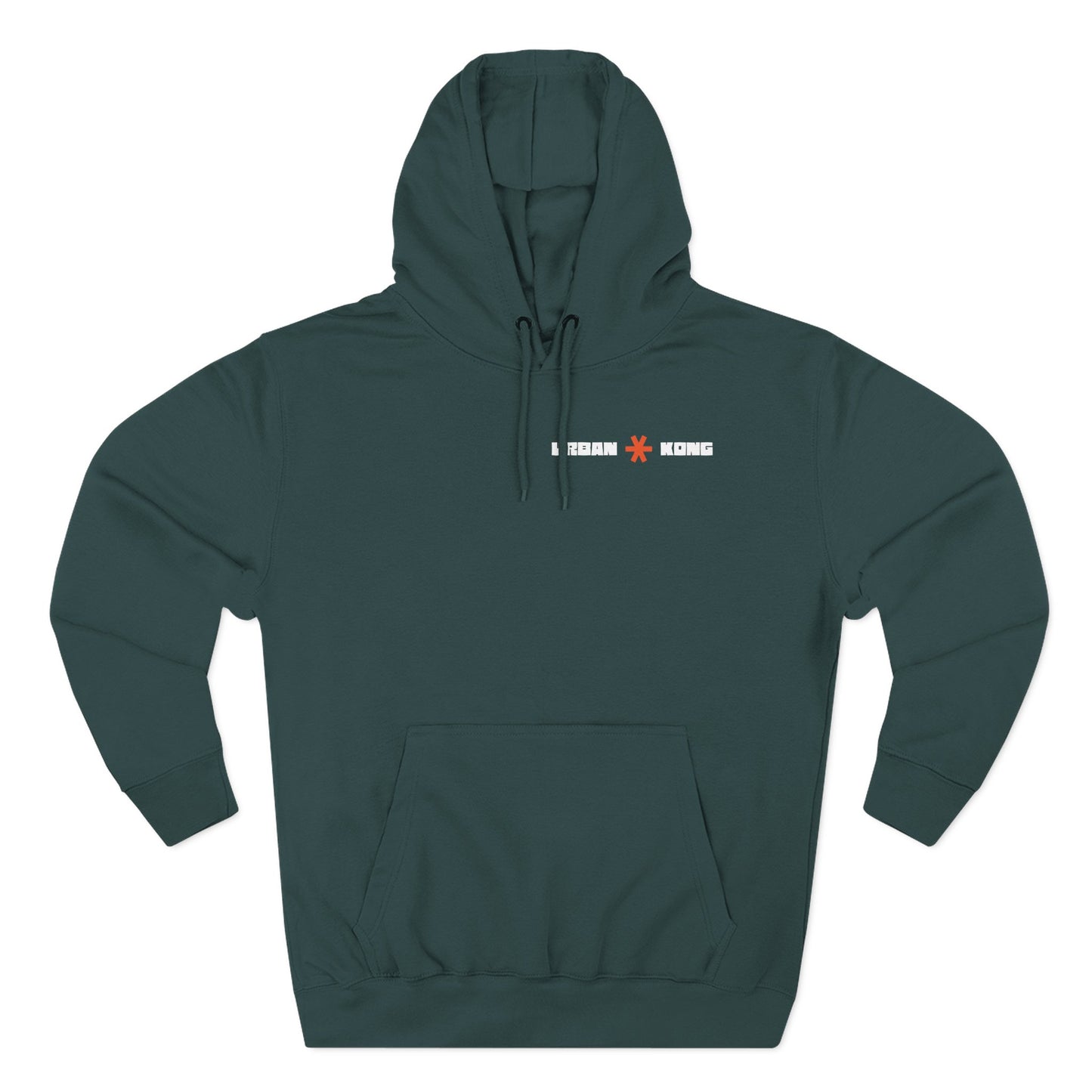 Green hoodie with a logo on the chest against a white background