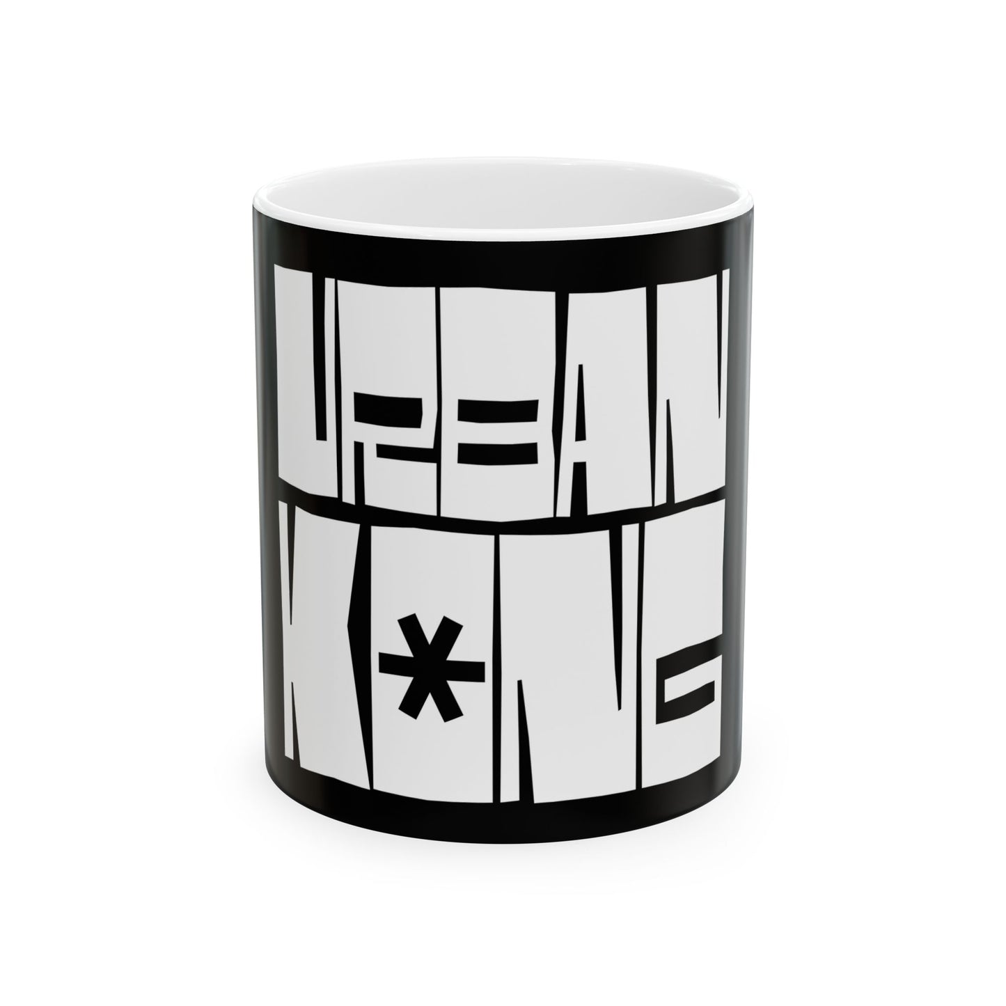Mug with black and white abstract design on a white background