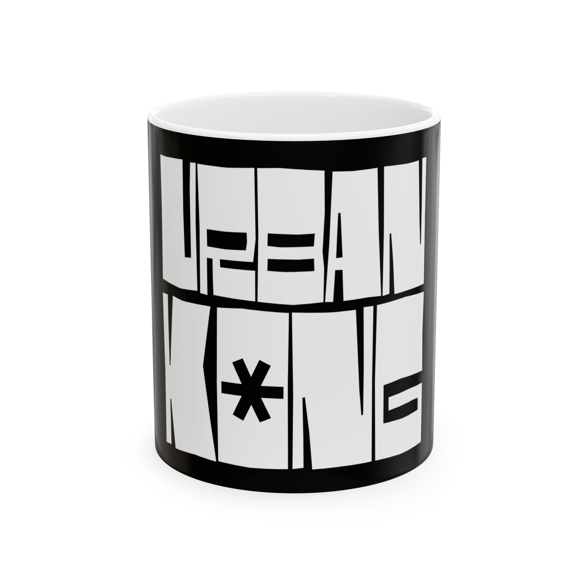 Mug with black and white abstract design on a white background