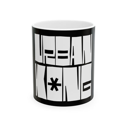 Mug with black and white abstract design on a white background