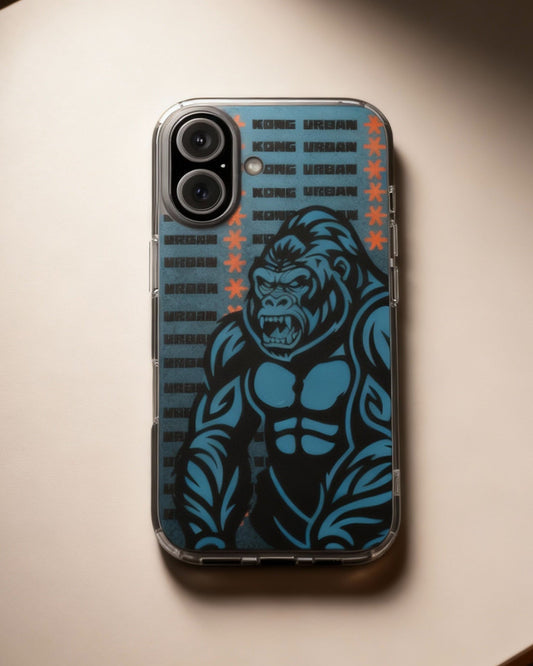 Phone case with a gorilla design on a light surface