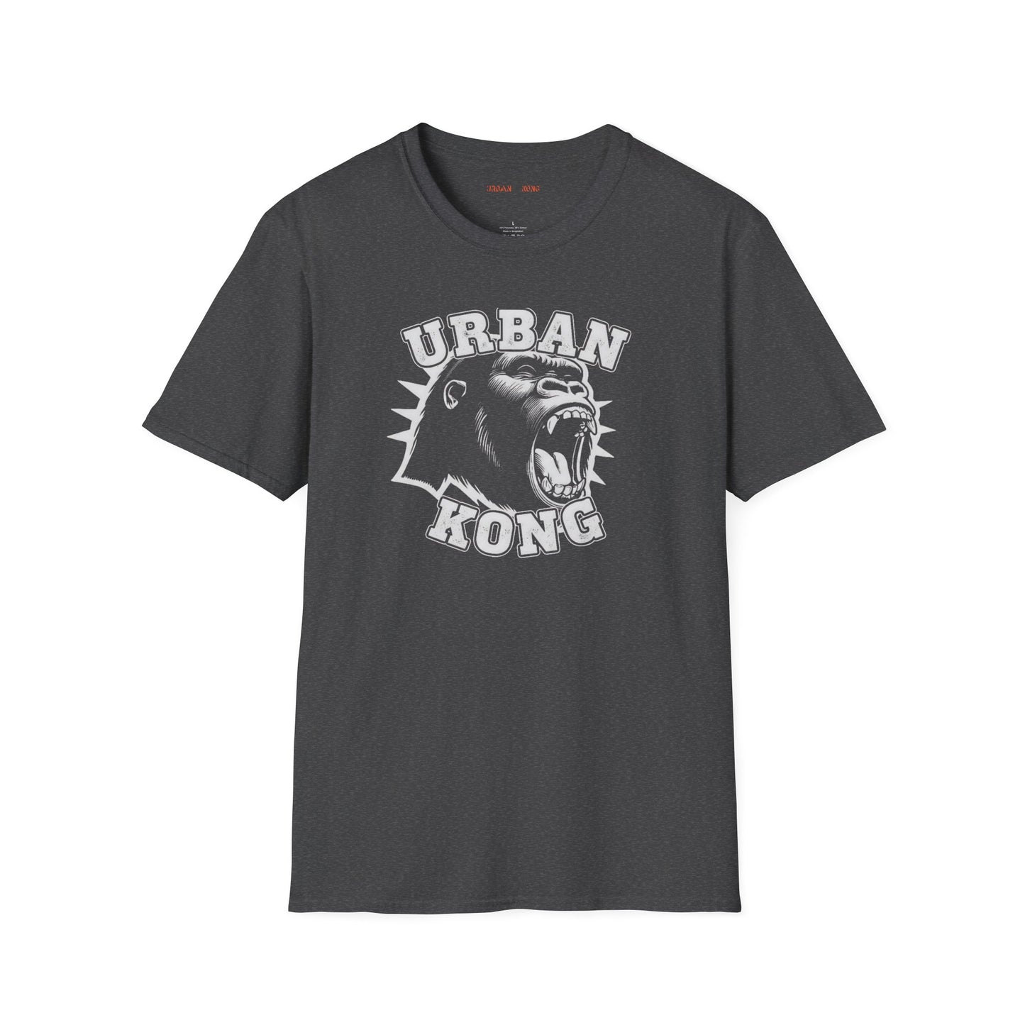 Grey streetwear t-shirt with a white  graphic of a roaring gorilla and 'URBAN KONG' text.