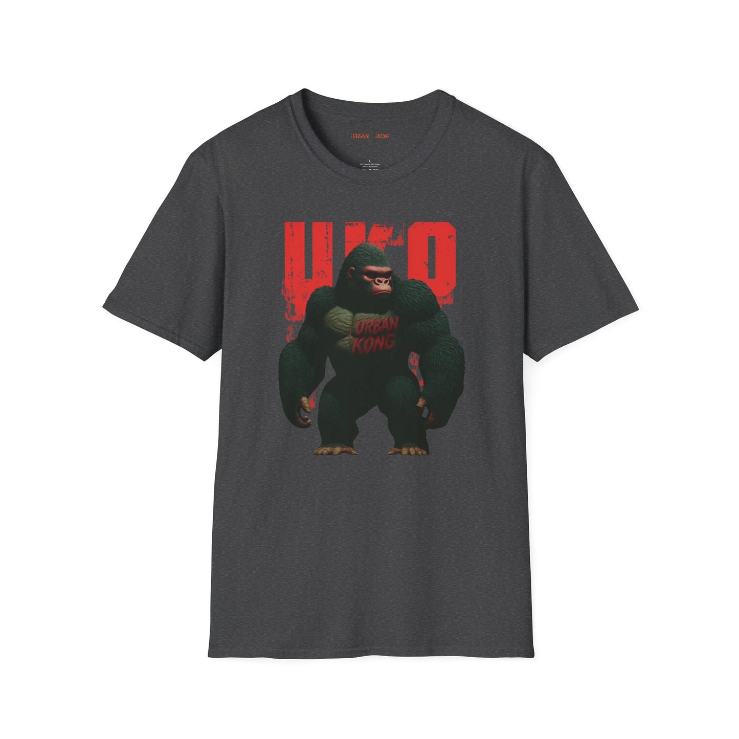Grey streetwear t-shirt with a dark and stylised graphic of a gorilla, featuring red accents and large red 'UKO' text in the background.