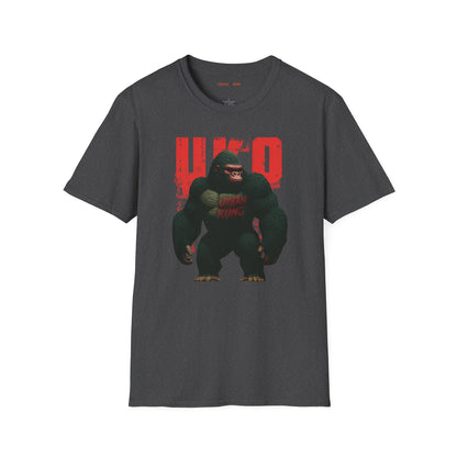 Grey streetwear t-shirt with a dark and stylised graphic of a gorilla, featuring red accents and large red 'UKO' text in the background.