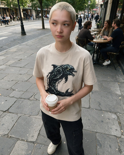 Abyss Dolphin T-Shirt in Sand worn on the street — Urban Kong