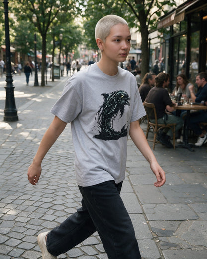 Abyss Dolphin T-Shirt in Sport Grey worn on the street — Urban Kong
