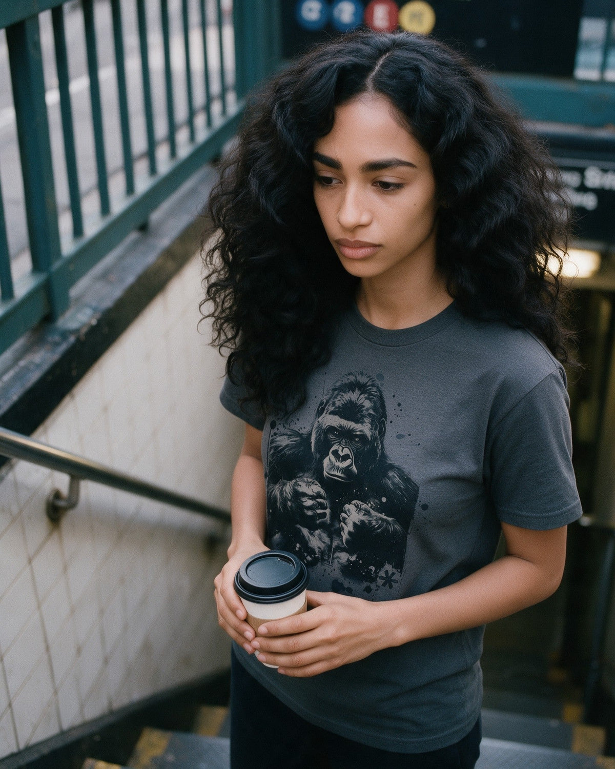 Alpha Ape T-Shirt in Charcoal worn on the street — Urban Kong