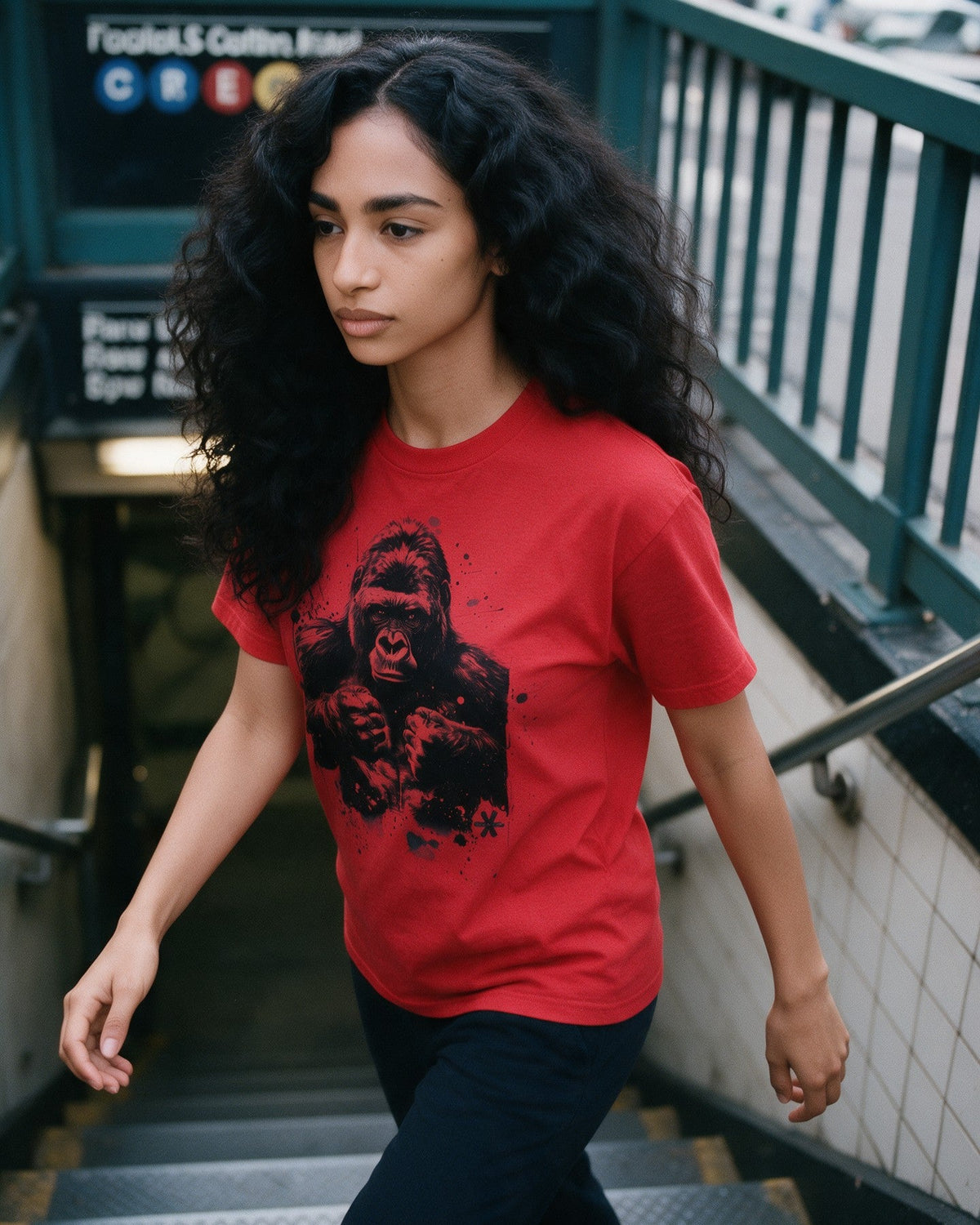Alpha Ape T-Shirt in Red worn on the street — Urban Kong