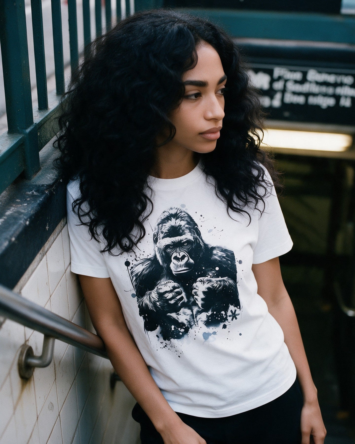 Alpha Ape T-Shirt in White worn on the street — Urban Kong