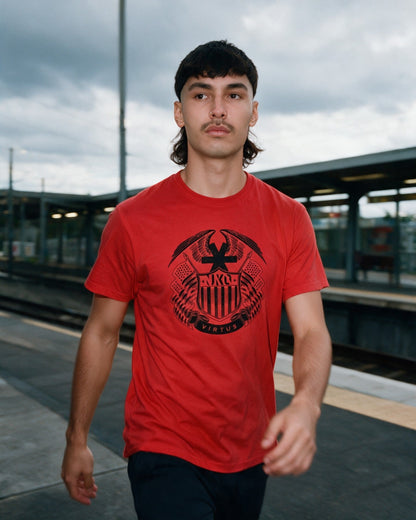 Virtus T-Shirt in Red worn on the street — Urban Kong