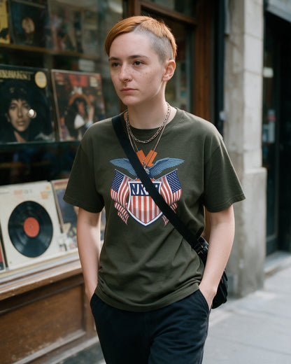 American Kong T-Shirt in Military Green worn on the street — Urban Kong