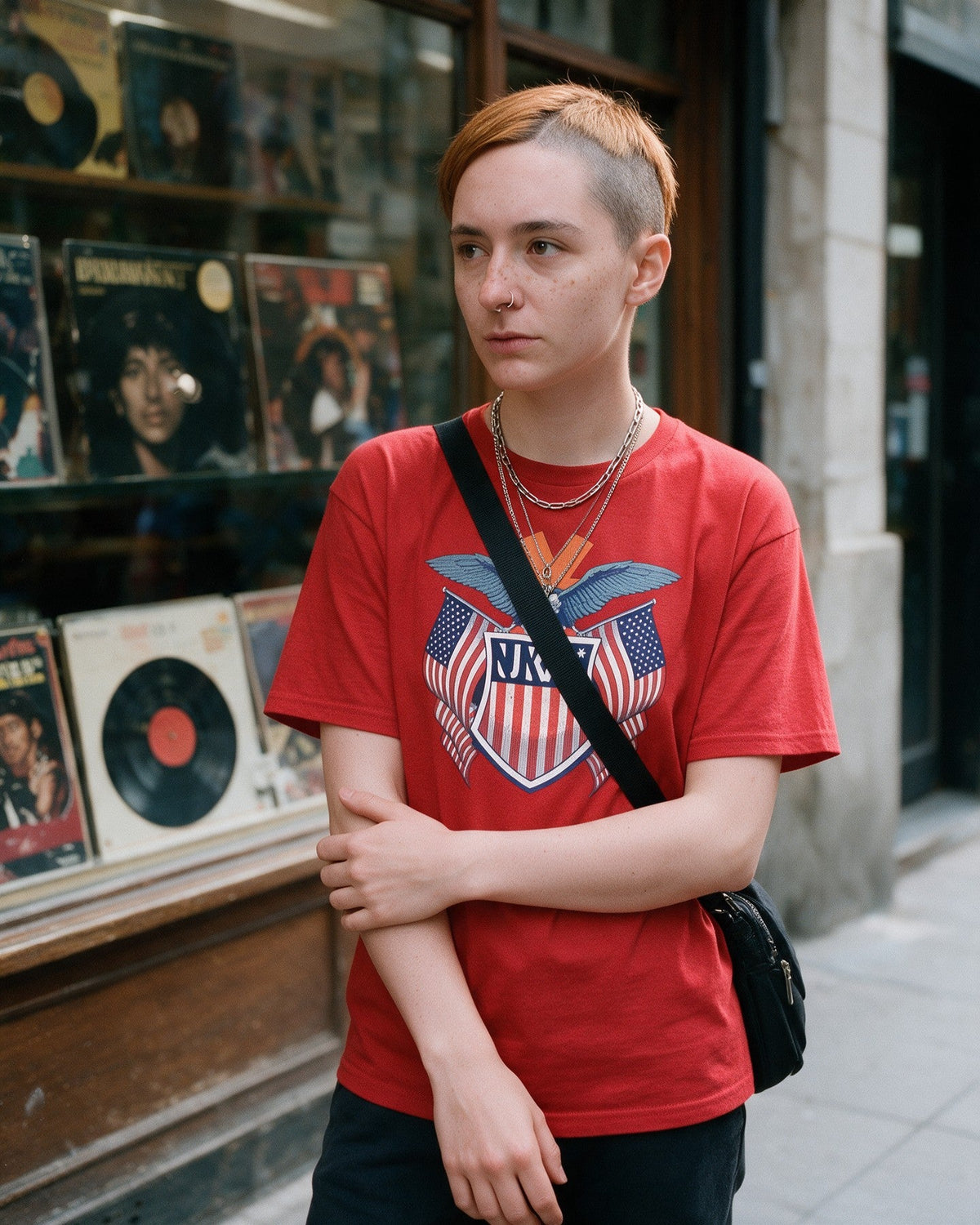 American Kong T-Shirt in Red worn on the street — Urban Kong