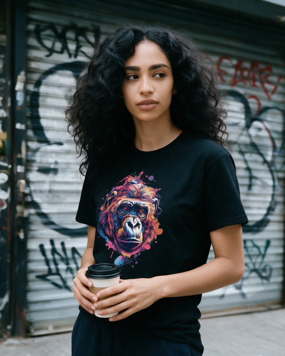 Aqua Kong T-Shirt in Black worn on the street — Urban Kong