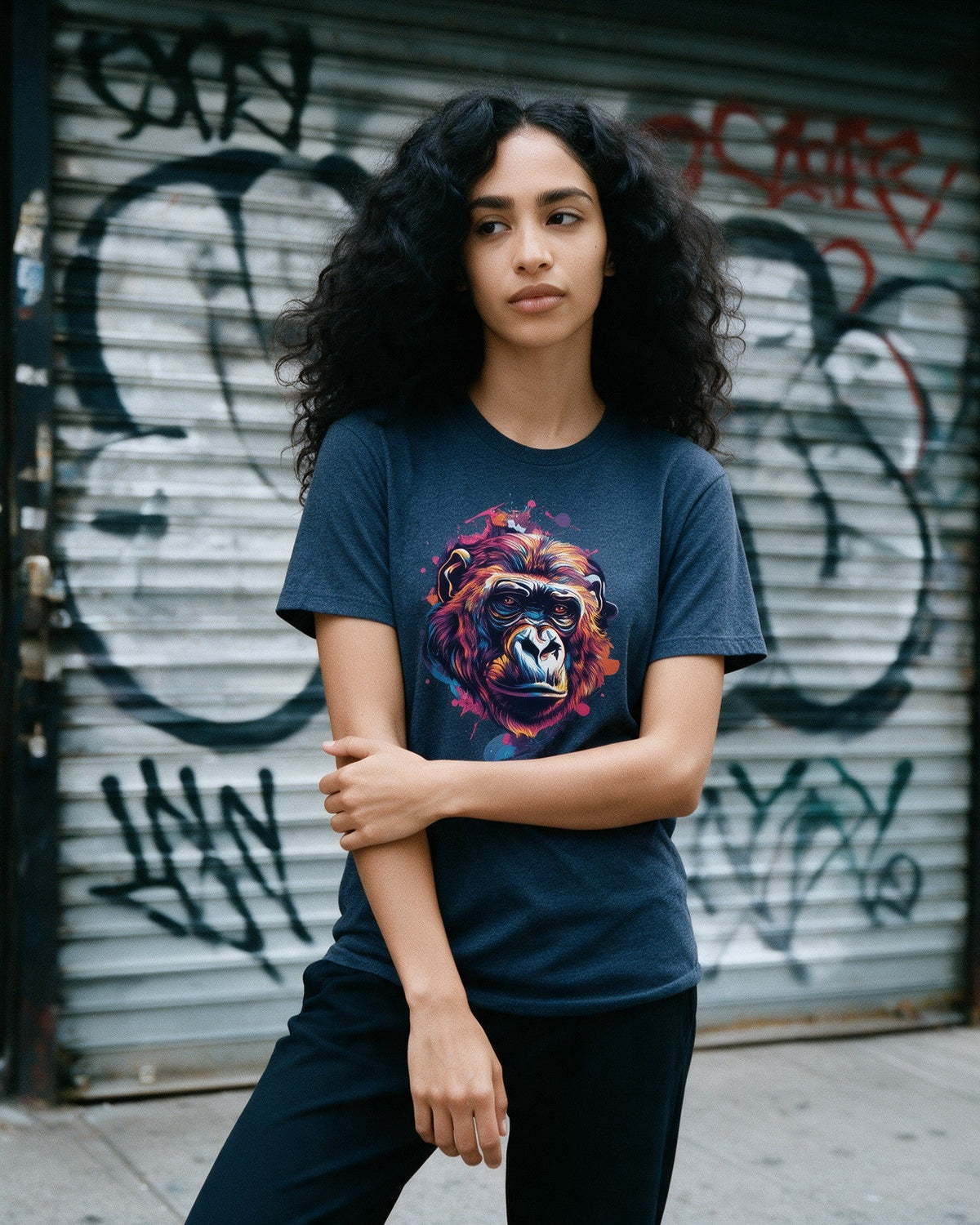 Aqua Kong T-Shirt in Heather Navy worn on the street — Urban Kong