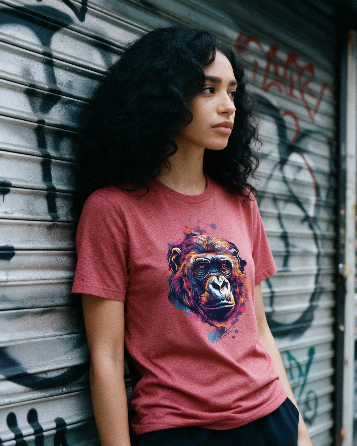 Aqua Kong T-Shirt in Heather Red worn on the street — Urban Kong