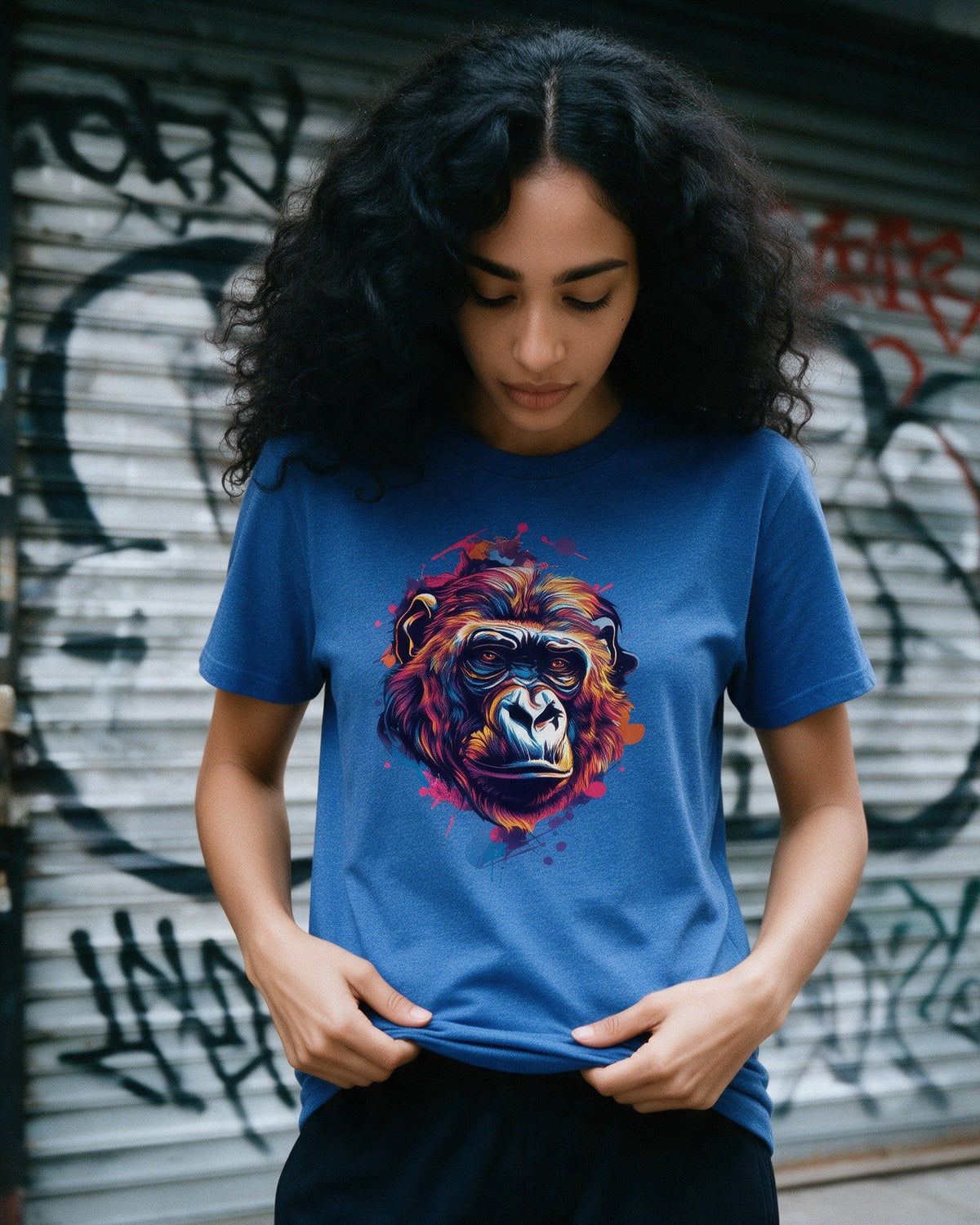 Aqua Kong T-Shirt in Heather Royal worn on the street — Urban Kong