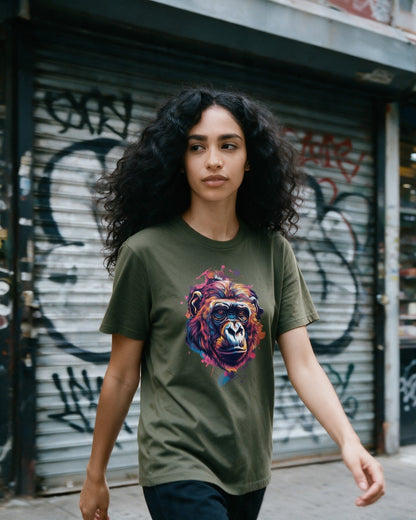 Aqua Kong T-Shirt in Military Green worn on the street — Urban Kong