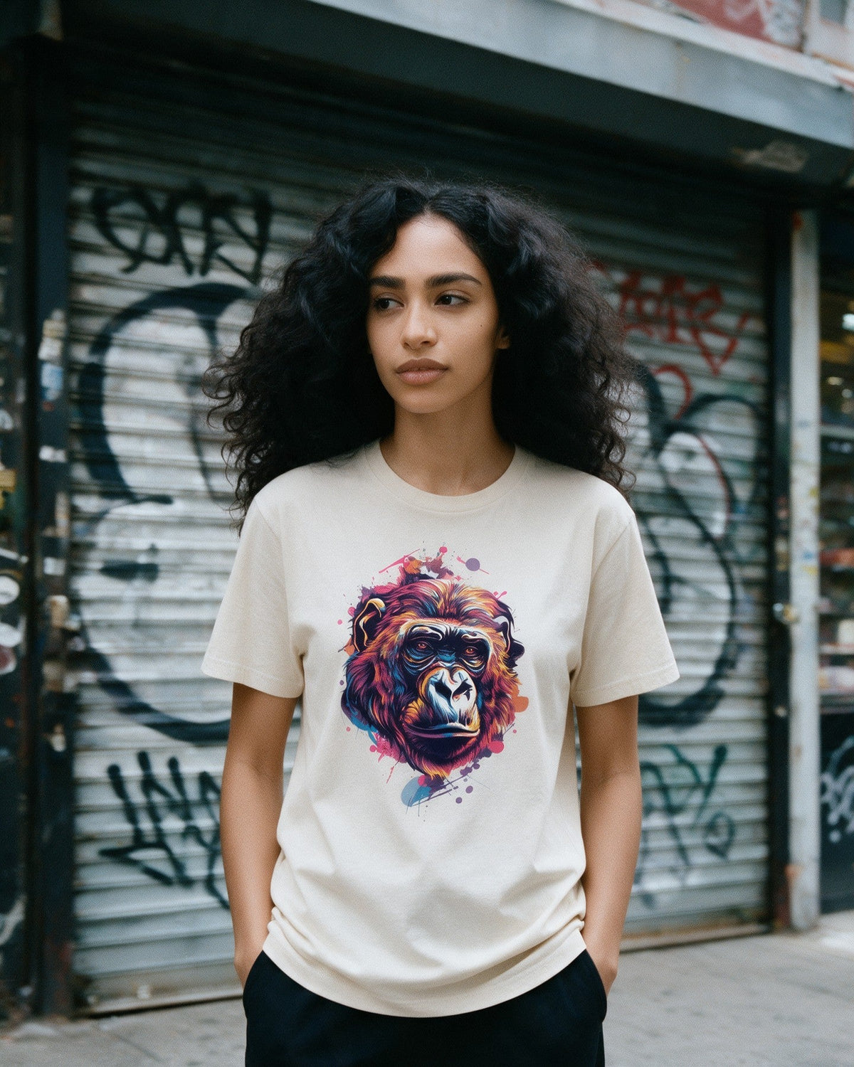Aqua Kong T-Shirt in Natural worn on the street — Urban Kong