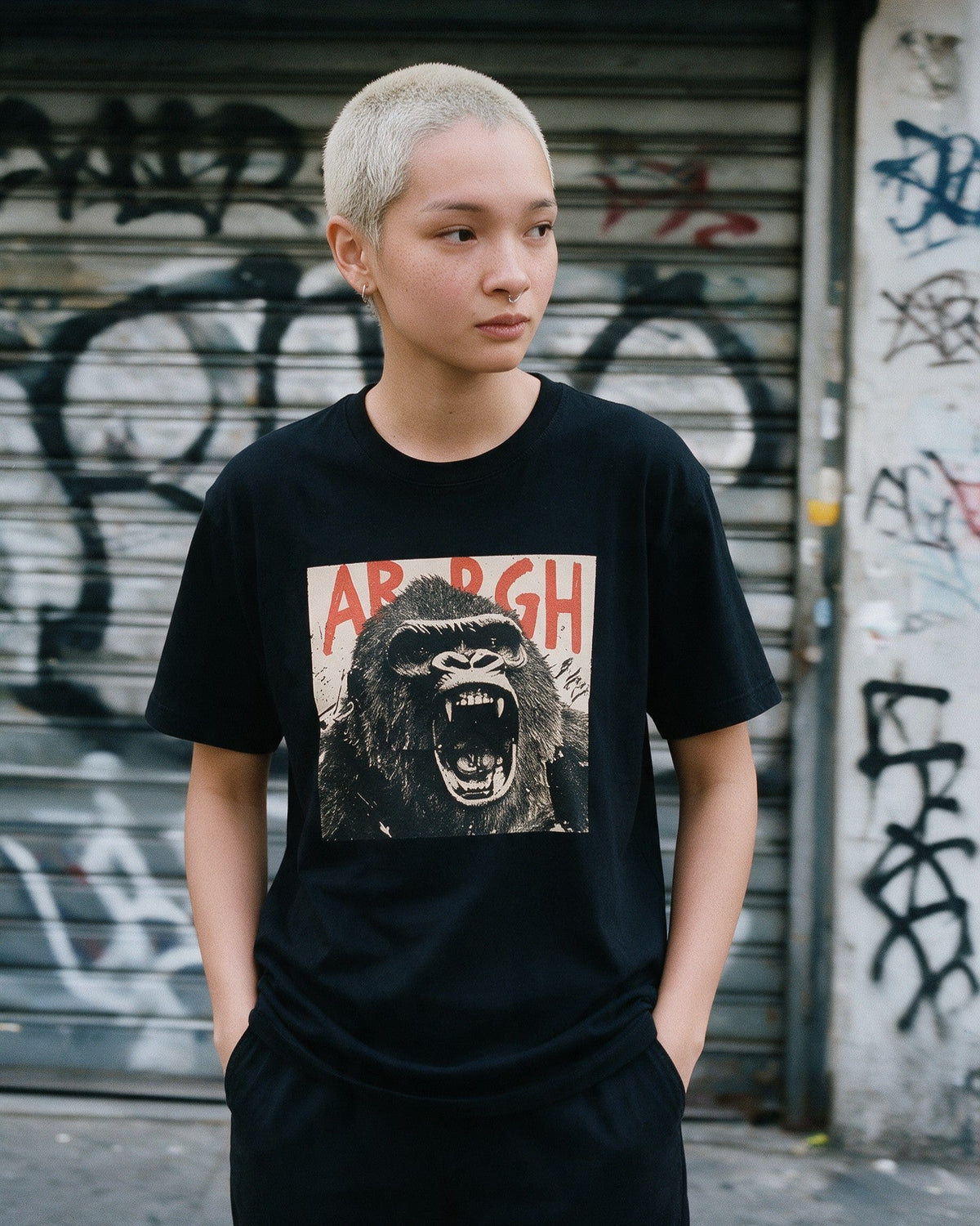 Arrgh Kong T-Shirt in Black worn on the street — Urban Kong
