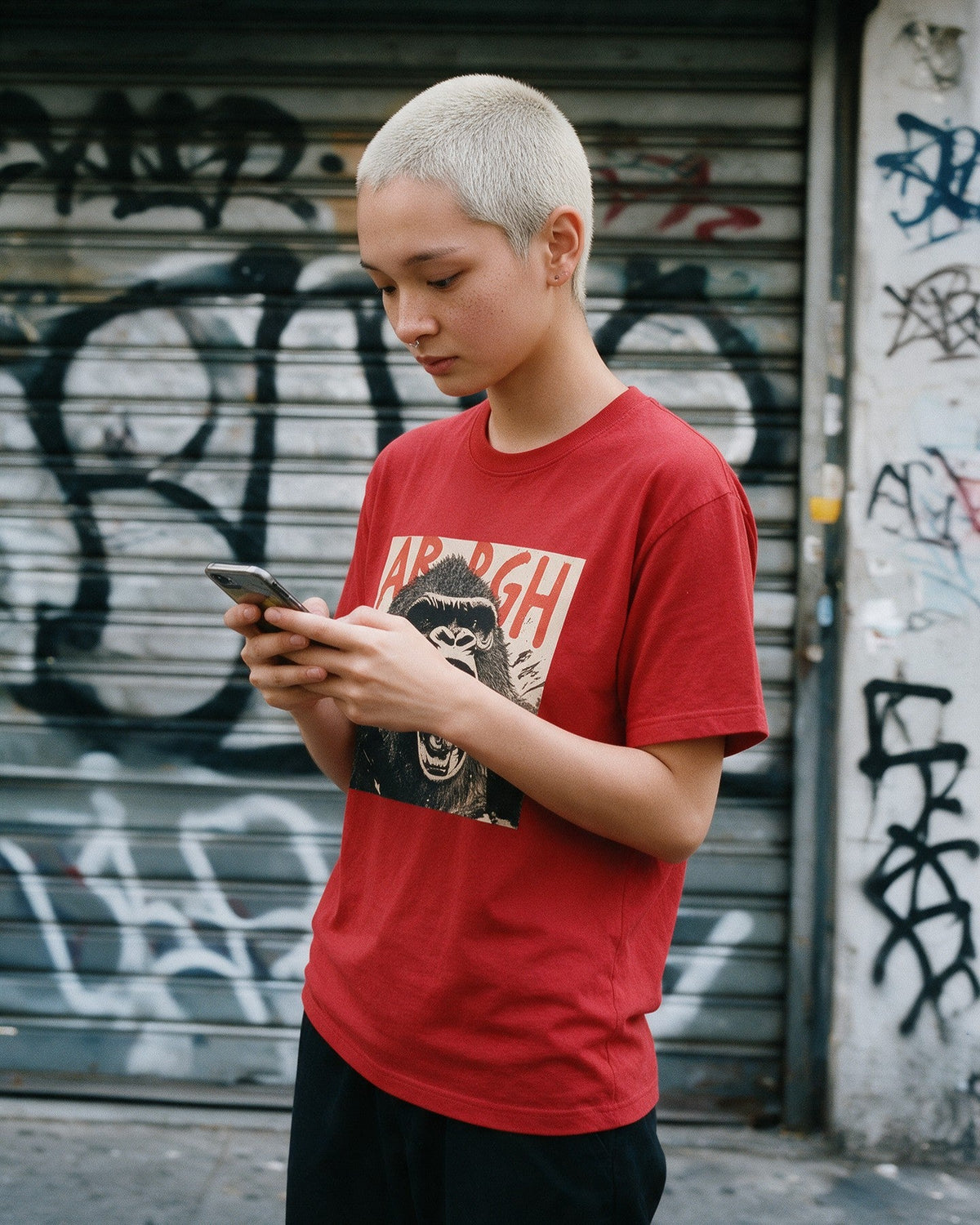 Arrgh Kong T-Shirt in Red worn on the street — Urban Kong