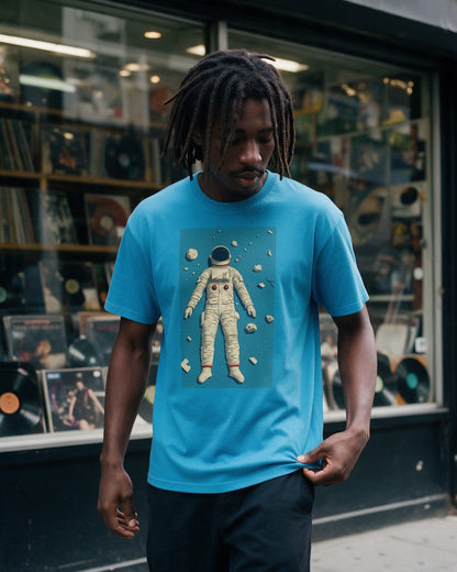 Back to Gravity T-Shirt in Tropical Blue worn on the street — Urban Kong